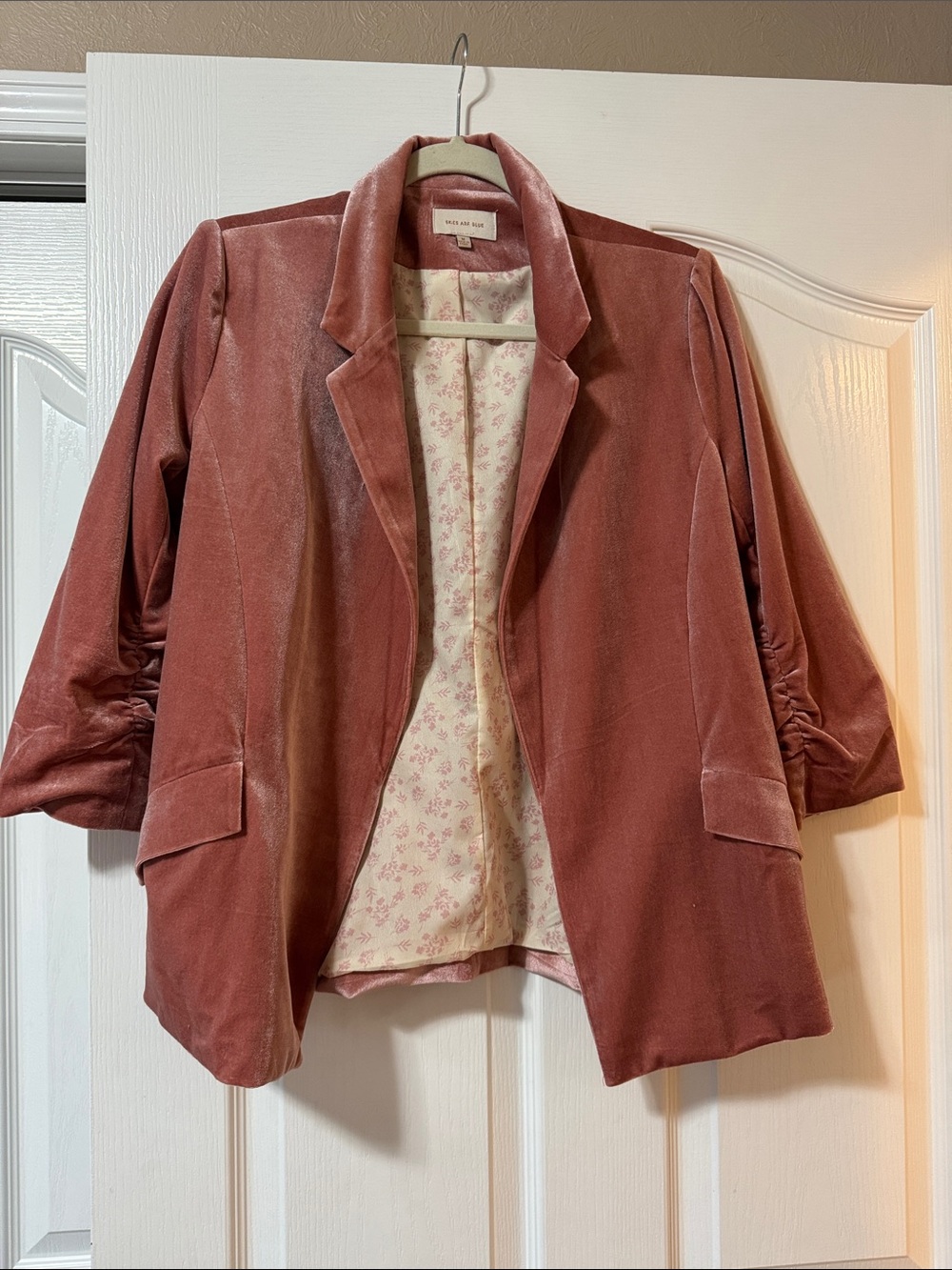 Skies Are Blue Rose Pink Velvet Blazer
